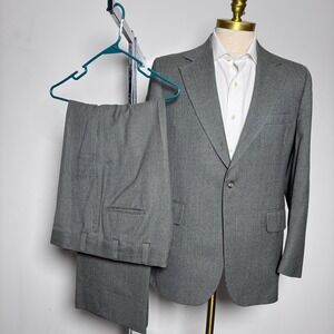 1970s PBM Suit Mens 40R 34W Grey Pinstripe Pure Wool 2-Piece Vintage